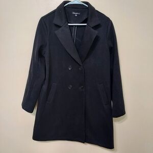 Chocolate USA Black Longline Warm Winter Double Breasted Pea coat Large